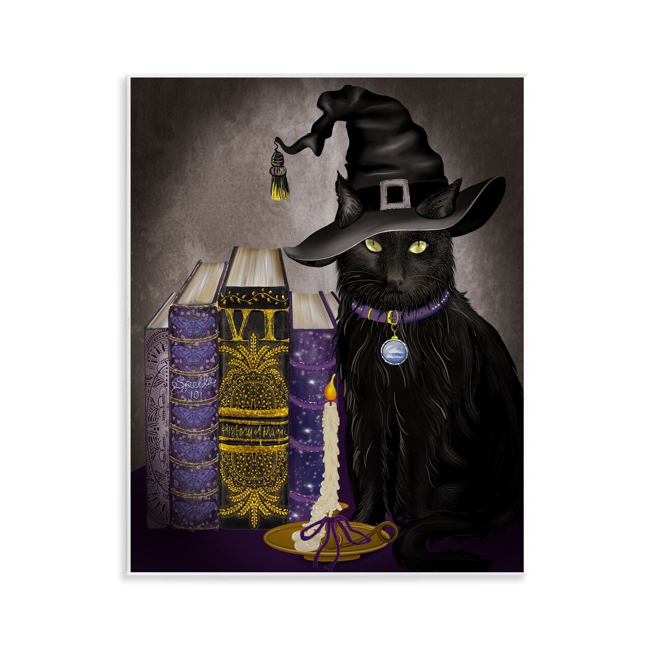 Stupell Industries Black Cat Gothic Books Wall Plaque, design by Lori Mosley